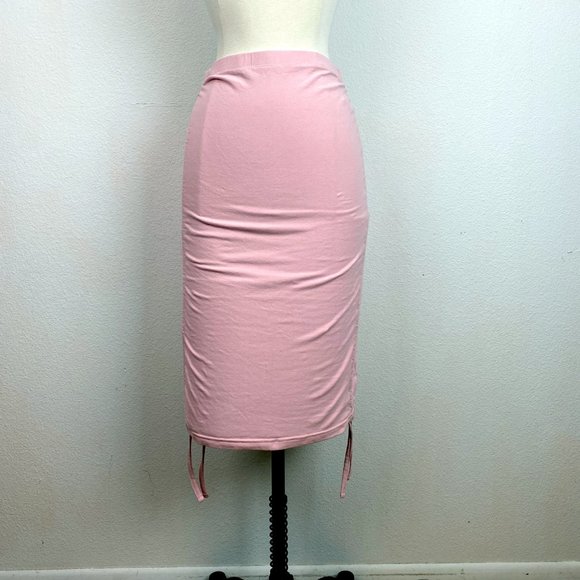 Forever 21 Pink Mini Knit Skirt Large Adjustable Gathered Sides Clubbing - Picture 3 of 15
